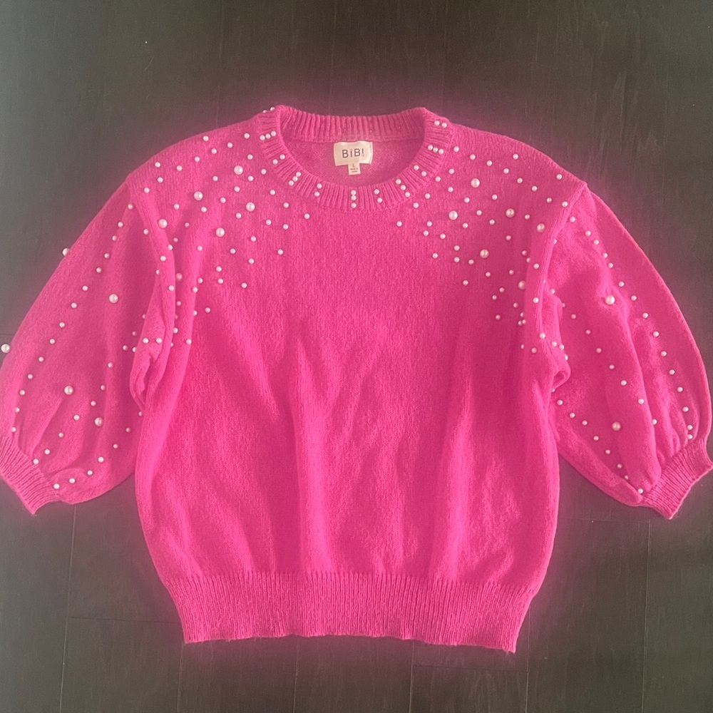 BiBi Women's Vibrant Pink Sweater with Pearl Details